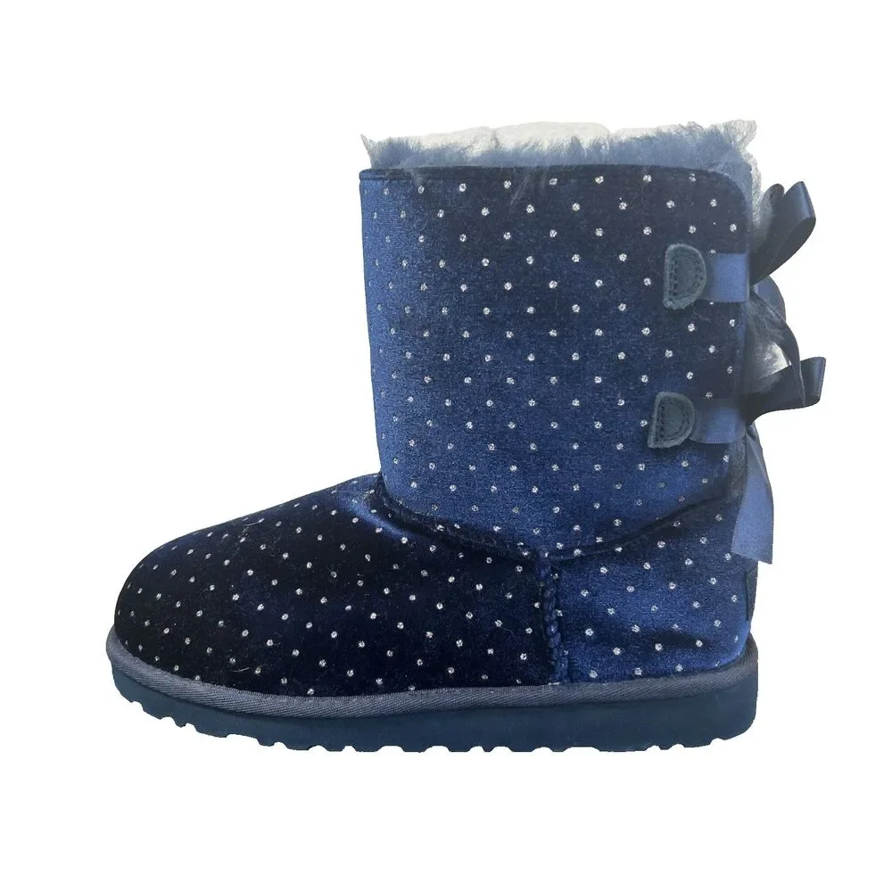 UGG Bailey Bow Starlight Navy Blue Velveet Glitter Boots 1014496Y Youth 5/Wmn 7
